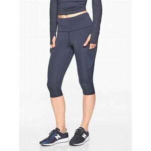 Athleta All In Navy Blue Cropped Side Pocket Athletic Gym Leggings Size Small